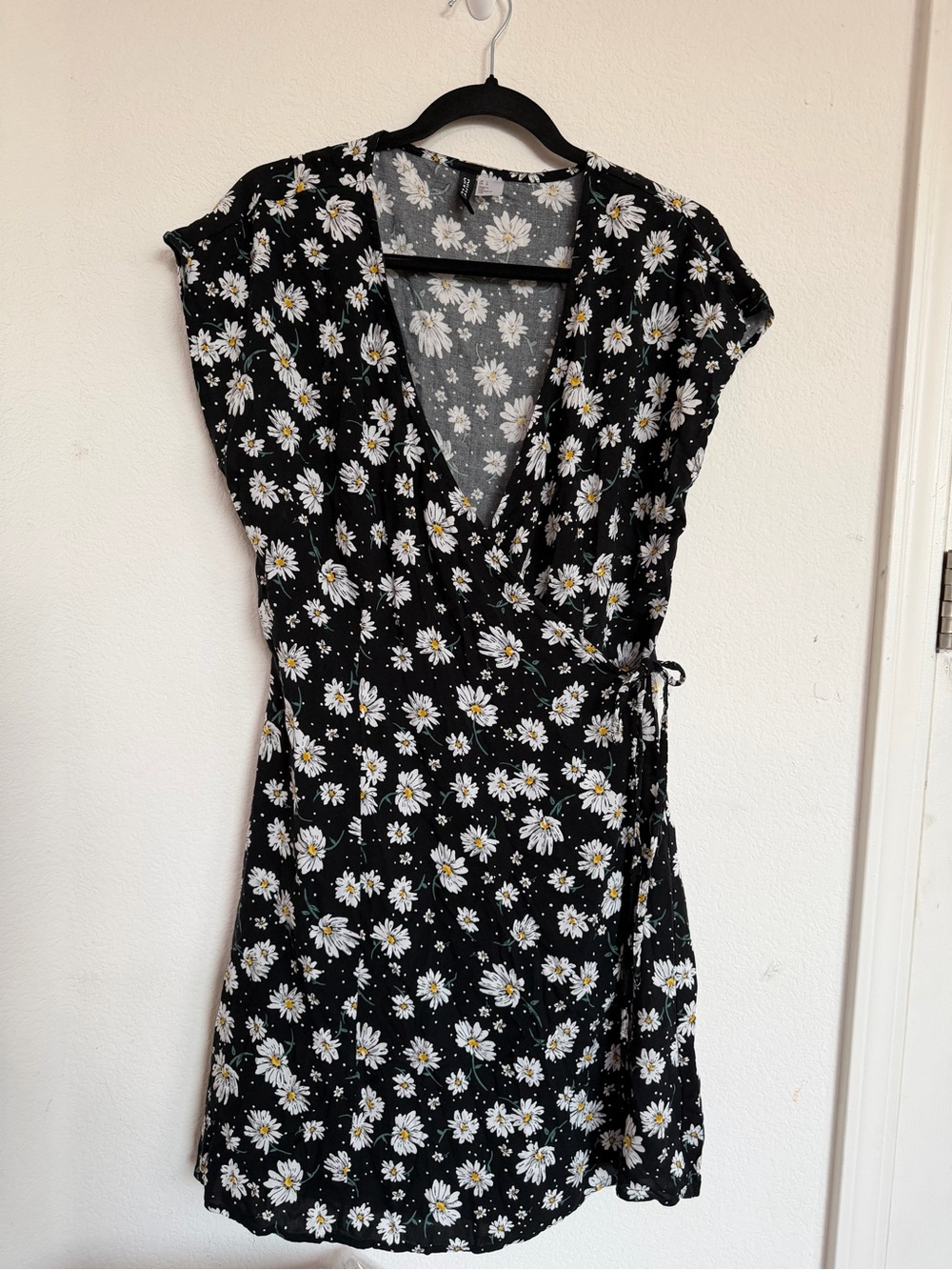 Divided Black Daisy Wrap Mini Dress